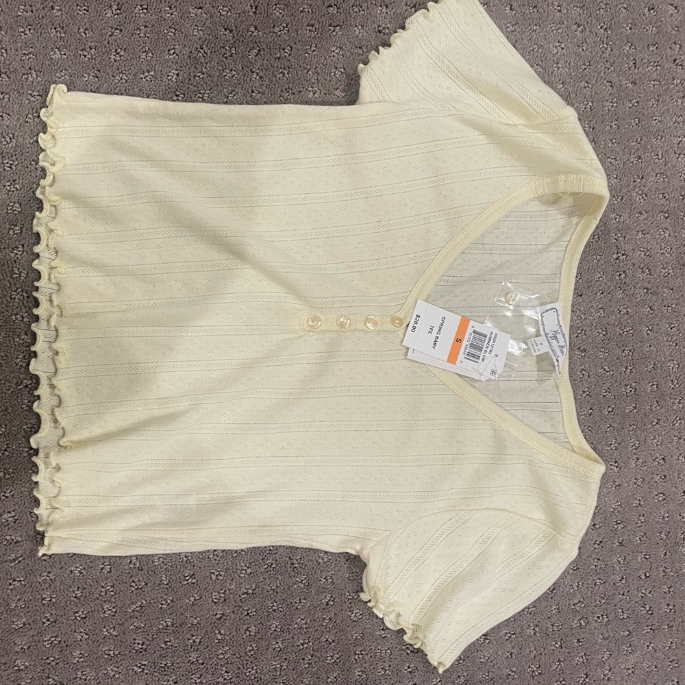 yellow button down tee